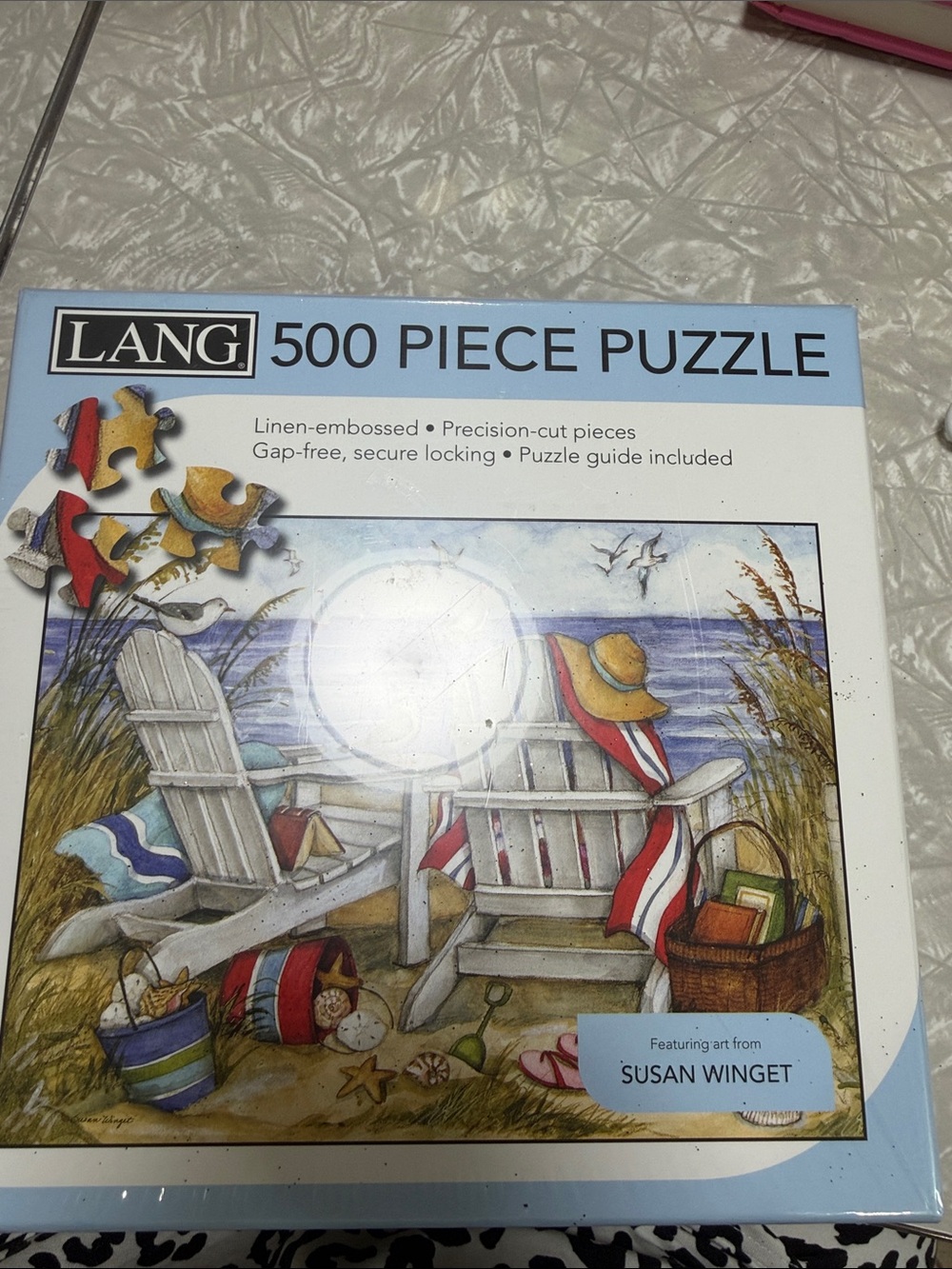 LANG 500 Piece Beach Scene Puzzle - Blue, White, Red Never Been Open